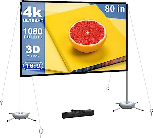 Projector Screen Portable Outdoor Movie: Projection Screens Stand 4K Cinema 80 inch for Camping