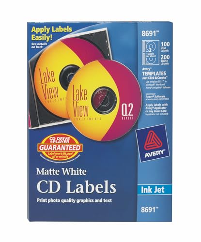 Avery CD Labels - 100 Disc labels & 200 Spine labels (8691)