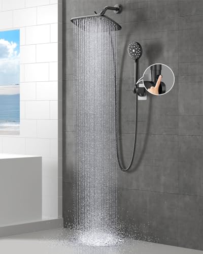 Veken 12'' High Pressure Rain Shower Head -Shower Heads with 5 Modes Handheld Spray Combo- Wide RainFall shower with 70' Hose - Adjustable Dual Showerhead with Anti-Clog Nozzles- Matte Black