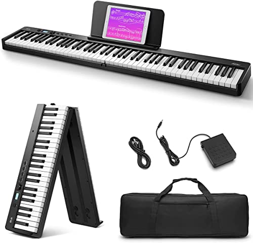 Eastar EP-10 Beginner Foldable Digital Piano 88 Key Full Size Semi Weighted Keyboard, Bluetooth Portable Electric Piano with Piano Bag