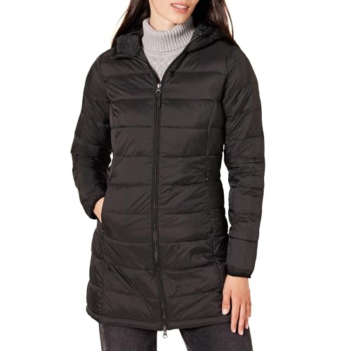 Amazon Essentials Women's Lightweight Water-Resistant Hooded Puffer Coat (Available in Plus Size), Black, Large
