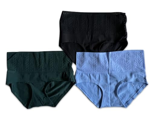 aerie Women's 3-Pack Cotton Cable Lace Boybrief Underwear Panties (Small, Green, Black, Blue)