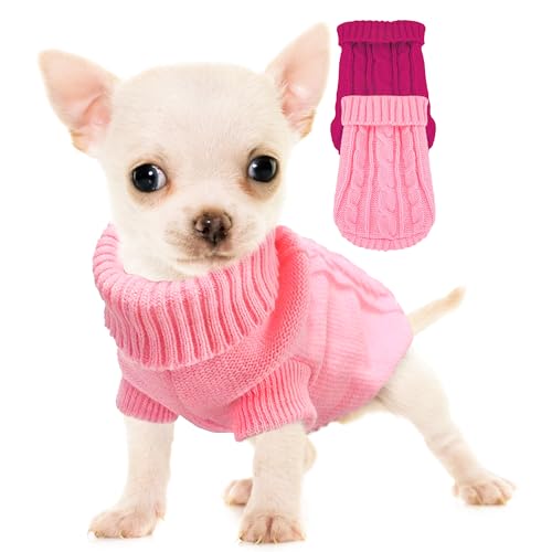 XXS Dog Sweater, 2 Pieces Chihuahua Sweater Yorkie Teacup Dog Clothes for Small Dogs Girl Winter Puppy Clothes Outfits XX-Small Pink