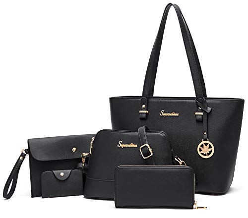 Soperwillton Handbag for Women Wallet Tote Bag Shoulder Bags Top Handle Satchel 5pcs Purse Set