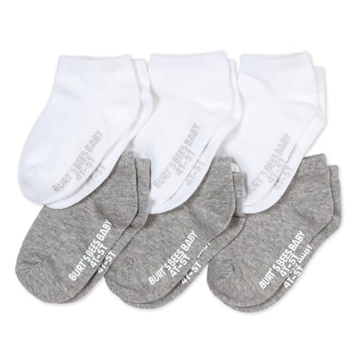 Burts Bees Baby Baby Socks 6-Pack Set Ankle or Crew Height with Non-Slip Grips, Made with Soft Organic Cotton, Sizes for 0-3 Months Newborn Infants up to Toddlers Age 5