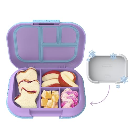 Bentgo Kids Chill Leak-Proof Lunch Box - Confetti Design; Included Reusable Ice Pack Keeps Food Cold; 4-Compt. Container; Microwave/Dishwasher Safe; 2-Year Warranty (Confetti Edition - Vivid Orchid)