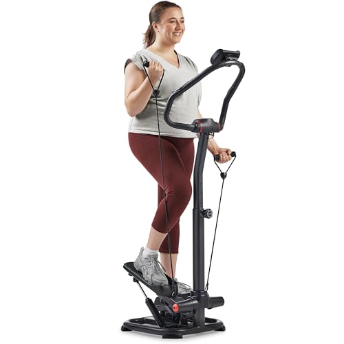 Sunny Health & Fitness Duo Function Premium 330 LB Capacity Power Stepper with Resistance Bands, Space-Saving Low Impact Peddle w SunnyFit App Enhanced Connectivity - SF-S021055