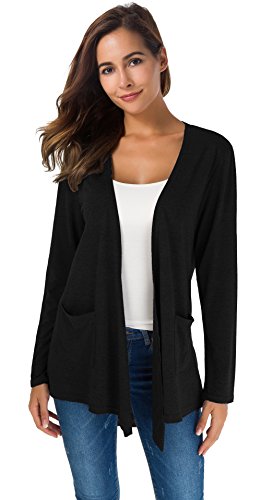 TownCat Cardigans for Women Loose Casual Long Sleeved Open Front Breathable Cardigans with Pocket (Black,L)