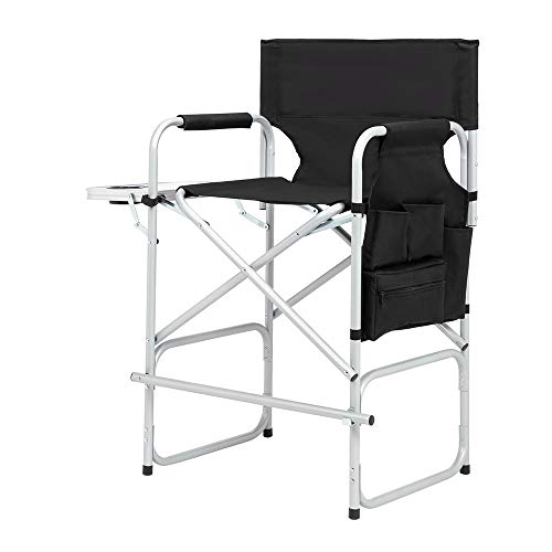 Outvita 40.55' Tall Directors Chair Height Seat Folding with Side Table Storage Bag, Support for 300Lbs Portable Makeup Artist Chair with Bar Height Black