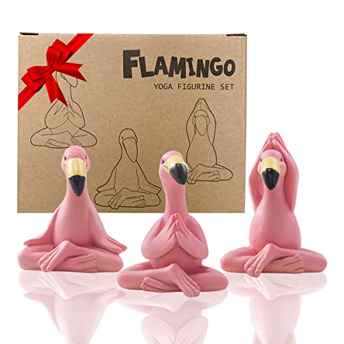 Goodeco 2.4' Mini Yoga Flamingo Figurines - Tiny Gifts Whimsical Kawaii Pink Flamingo Desk Decor, Set of 3 Fairy Garden Lawn Statues, Flamingo Gifts for Women/Mom/Grandma/Girls