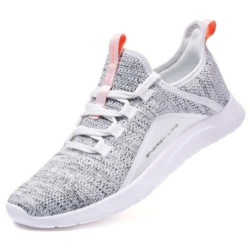 ALEADER Women's Energycloud Slip On Walking Shoes Pure Running Shoes for Gym Workout Treadmill Running Errands White Gray Size 7.5 US