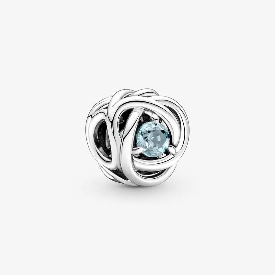 Pandora March Sea Aqua Blue Eternity Circle Charm Bracelet Charm Moments Bracelets - Stunning Women's Jewelry - Gift for Women - Made with Sterling Silver & Man-Made Crystal, With Gift Box