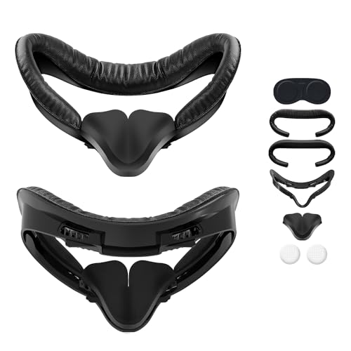 Sonicgrace Face Pad for Oculus Quest 2, VR Accessories for Meta Quest 2, Face Cover Replacement Set with 2 Pcs Comfortable Leather Foam Face Cushion, Lens Cover, Nose Pad and Thumb Stick Caps