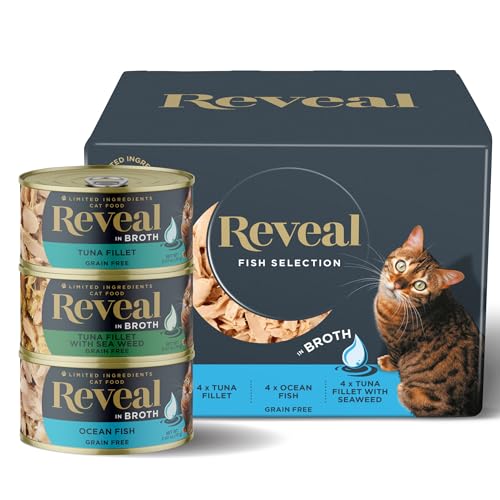 Reveal Natural Wet Cat Food, 12 Count, Grain Free, Limited Ingredient Canned Food for Cats, Fish Variety in Broth, 2.47 oz Cans
