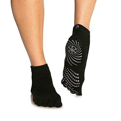 Gaiam Yoga Socks - Grippy Non Slip Sticky Toe Grip Accessories for Women & Men - Hot Yoga, Barre, Pilates, Ballet, Dance, Home - Grey, Small/Medium