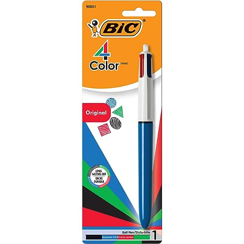 BIC 4-Color Original Retractable Ball Pens, Medium Point (1.0mm), 1-Count Pack, Retractable Ball Pen With Long-Lasting Ink (Pen barrel color may vary)
