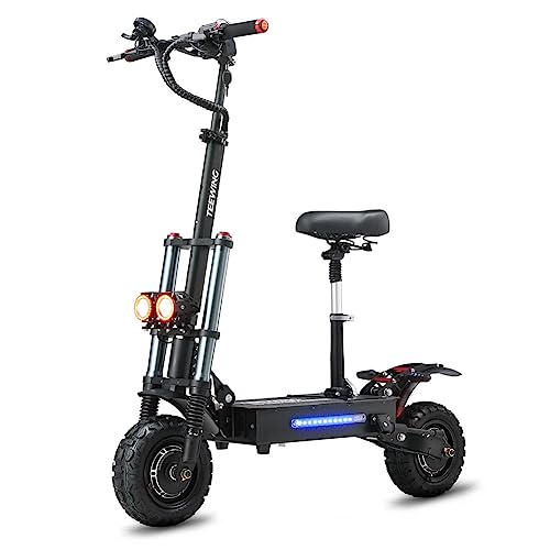 TEEWING X5 55mph Electric Scooter for Adults, Electric Scooters with 6000W Dual Motor, Up to 75Miles Range, Adult Scooter with Dual Hydraulic Brakes, Folding Scooter with 11'' Off-Road Tires