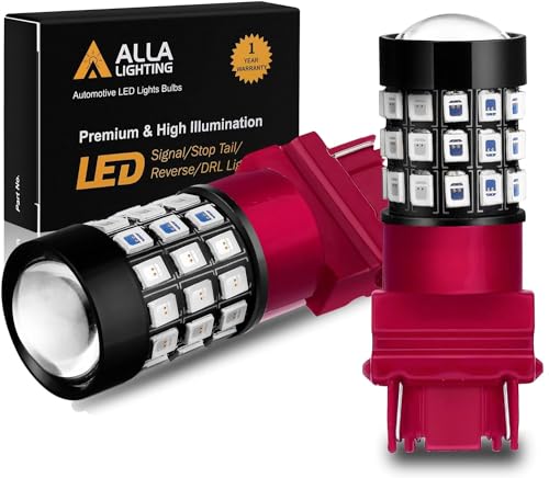 Alla Lighting Upgraded Version T25 3156 3157 LED Strobe Brake Lights Bulbs, Red Flashing Stop Lamp 3057K 4057K 3457 4114 4157KX 3157KK 3157KX 3155 Super Bright 2835-SMD 12V