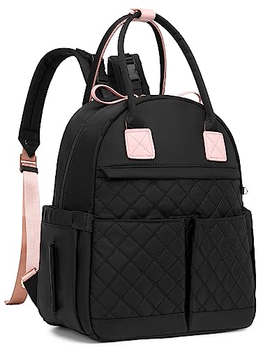 LORADI Medium Diaper Bag Backpack with Storller Clips, Water-Resistant Cute Diaper Tote with Anti-Theft Pocket, Black