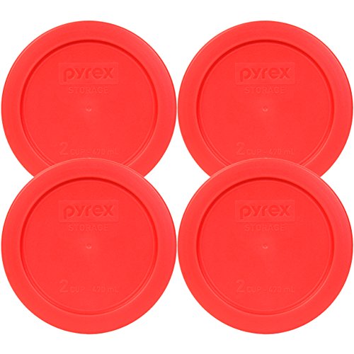 Pyrex 7200-PC Red 2 Cup Round Plastic Food Storage Lid, Made in USA - 4 Pack