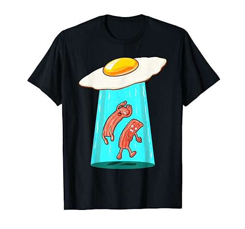 Egg Bacon UFO Abducting Funny Alien Breakfast Food Lover T-Shirt