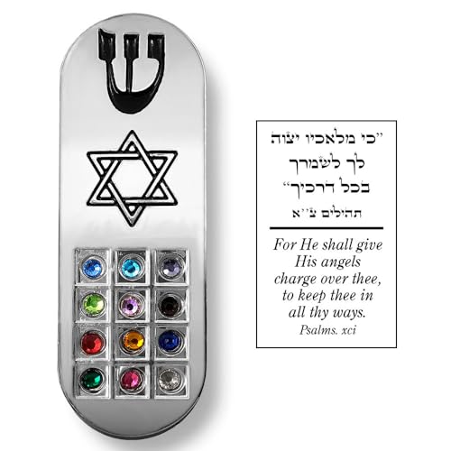 Protection CAR MEZUZAH with Travelers Prayer Scroll Jewish Star of David & Hoshen Mezuza from Israel Jerusalem Art Judaica Gift