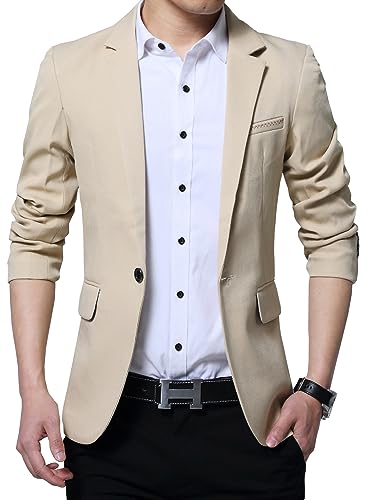 DAVID.ANN Men's Casual Blazer Jacket Slim Fit Sport Coats Lightweight One Button Suit Jacket,#1 Khaki,Medium