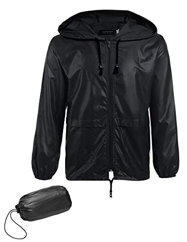 COOFANDY Mens Lightweight Packable Rain Jacket with Hood Waterproof Trench Raincoats