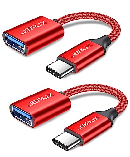 JSAUX USB C to USB Adapter [2 Pack], USB Type C Male to USB 3.0 Female OTG Cable Thunderbolt3 to USB Adapter Compatible with MacBook Pro/Air 2019 2018 2017, Galaxy S23 S23+ Ultra Note 10 S9 S8-Red