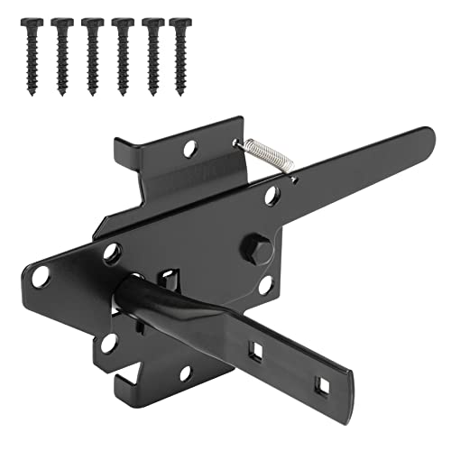 HILLMASTER Heavy Duty Self-Locking Gate Latch for Wooden Fence, Post Mount Automatic Gate Lock Gravity Door Latch Hardware for Secure Pool, Outdoor Garden, Metal Gates Vinyl Fences, Black Finish