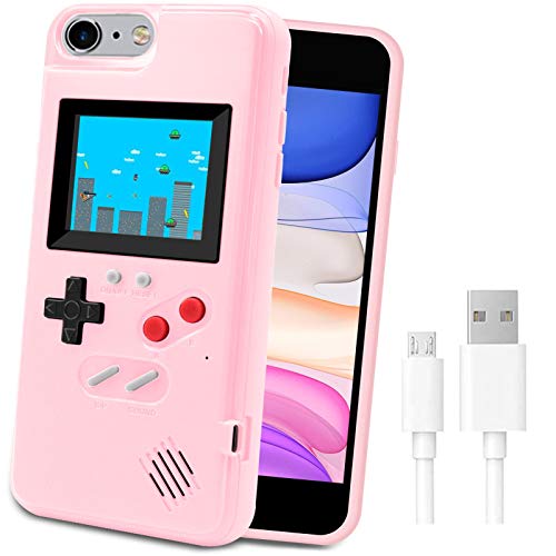 LucBuy Game Console Case for iPhone, Retro Protective Cover Self-Powered Case with 36 Small Game,Full Color Display,Shockproof Video Game Case for iPhone 6/6S/7/8/SE2 - Pink