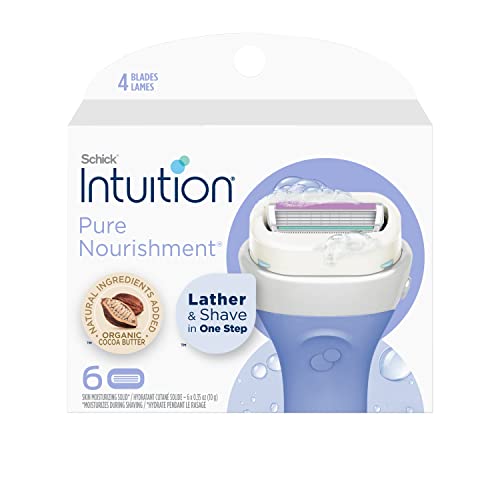 Schick Intuition Refill, Pure Nourishment Razors for Women | Intuition Razor Blades Refill with Organic Cocoa Butter, 6 Count (Pack of 1)