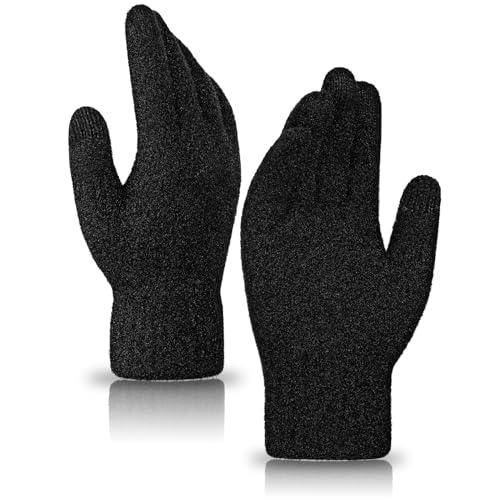 Achiou Winter Touchscreen Gloves Knit Warm Thick Thermal Soft Comfortable Wool Lining Elastic Cuff Texting for Women Men