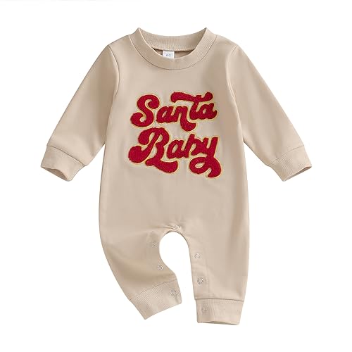 FYBITBO Infant Baby Boy Girl Clothing Santa Long Sleeve Jumpsuit Romper Onesie Cute Newborn Christmas Outfit Winter Clothes (Khaki-My first christmas baby outfit, 0-3 Months)