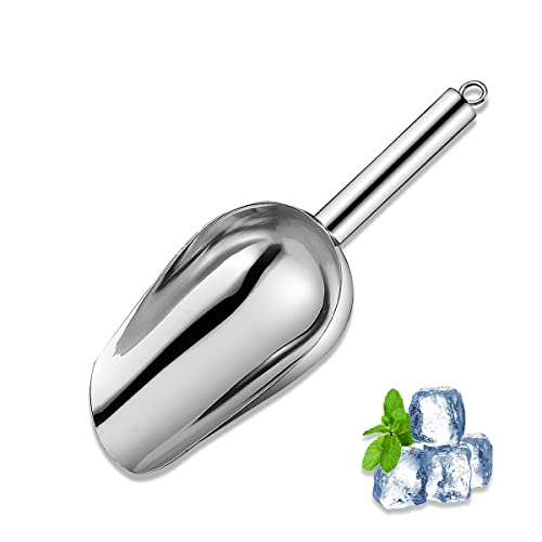 Metal Ice Scoop 6 Oz，Kitchen Ice Scooper for Ice Maker, Small Food Scoops for Bar Party Wedding Pet Dog Food, Stainless Steel Silver