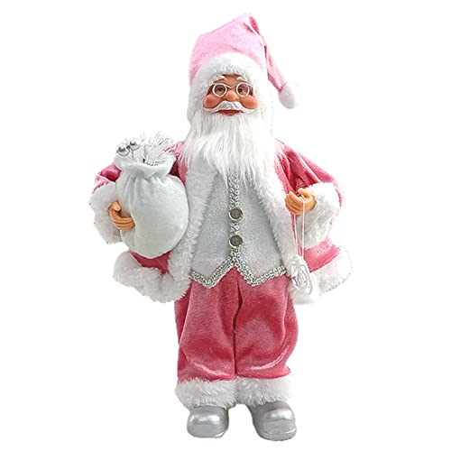 Bluelans 12' Santa Claus Figure, Standing Traditional Christmas Figurine Figure Decor with Christmas Sock and Gifts Bag for Holiday Party Home Decor, Christmas Decorations Pink