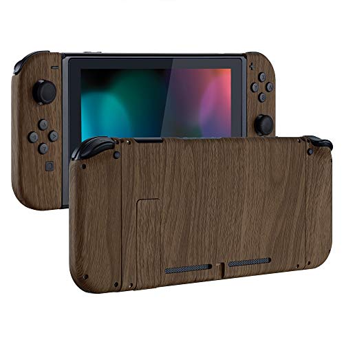 eXtremeRate DIY Replacement Shell Buttons for Nintendo Switch, Soft Touch Back Plate for Switch Console, Custom Housing Case with Full Set Buttons for Joycon Handheld Controller - Wood Grain
