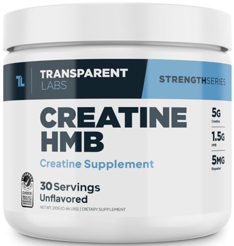 Transparent Labs Creatine HMB - Creatine Monohydrate Powder with HMB for Muscle Growth, Increased Strength, Enhanced Energy Output, and Improved Athletic Performance - 30 Servings, Unflavored