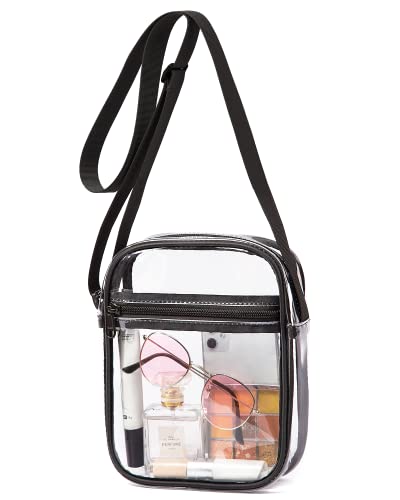 Vorspack Clear Bag Stadium Approved - PVC Clear Purse Clear Crossbody Bag with Front Pocket for Concerts Sports Festivals - Black