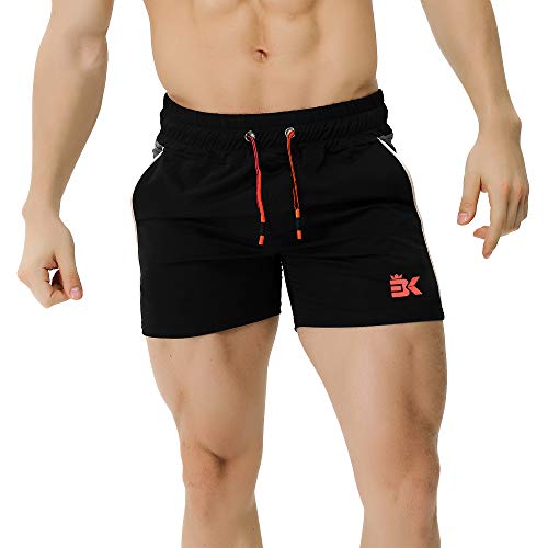 BROKIG Men's 5' Gym Bodybuilding Shorts Running Workout Lightweight Shorts Elastic Waistband with Pockets (Large, Classic Black)
