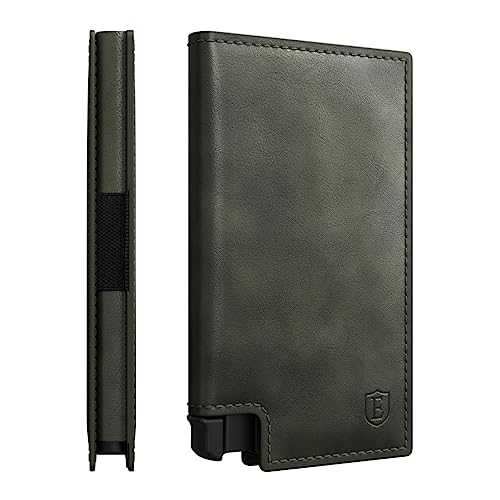 Ekster Parliament Men's Wallet | RFID Blocking Leather Minimalist Wallet | Slim Wallet for Men - Designed for Quick Card Access with Push Button (Juniper Green)
