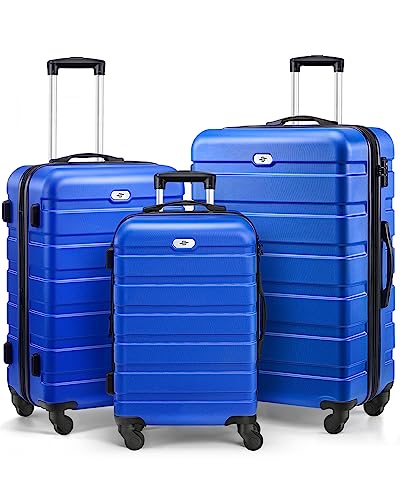 Suitour Luggage 3 Piece Sets Hard Shell Luggage Set with Spinner Wheels, TSA Lock, 20 24 28 inch Travel Suitcase Sets, Bright Blue