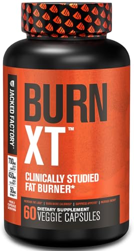 Jacked Factory Burn-XT Clinically Studied Fat Burner & Weight Loss Supplement - Appetite Suppressant & Energy Booster - with Acetyl L-Carnitine, Green Tea Extract and More - 60 Natural Diet Pills