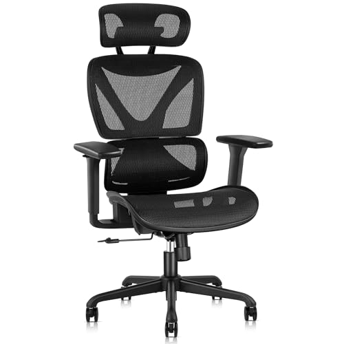 GABRYLLY Ergonomic Office Chair with Lumbar Support, Big and Tall Mesh Chairs with Adjustable 3D Arms, Headrest & Soft Seat, Large Desk Chair for Home Gaming,Black