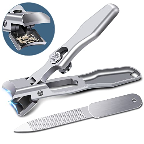Nail Clippers for Men Thick Nails - Professional Extra Large Heavy Duty Toe Nail Clippers for Seniors, Stainless Steel Wide Jaw Opening No Splash Fingernail Cutters Long Handle with Catcher File