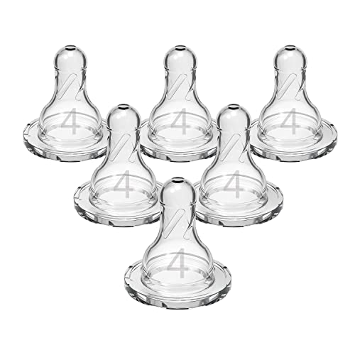 Dr. Brown’s Natural Flow Level 4 Narrow Baby Bottle Silicone Nipple, Fast Flow, 9m+, 100% Silicone Bottle Nipple, 6 Pack