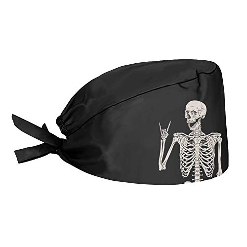 JEOCODY Skeleton Print Working Shower Cap Fashional Hat with Sweatband for Women/Men