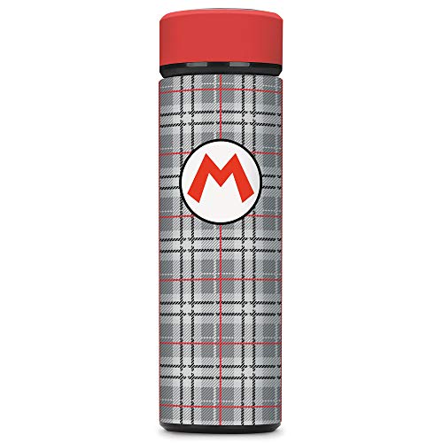 Super Mario, Mario Plaid, Vacuum Insulated Stainless Steel Sport Water Bottle, Leak Proof, Wide Mouth, 17 oz, 500 ML