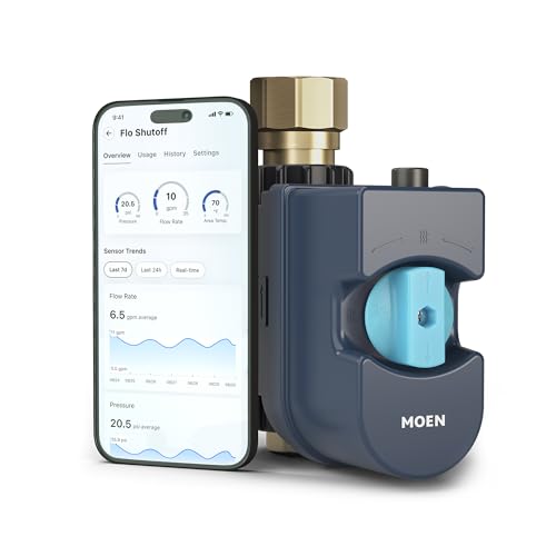 Moen Flo Smart Water Monitor and Automatic Shutoff Sensor, Wi-Fi Connected Water Leak Detector for 1-Inch Diameter Pipe, 900-006