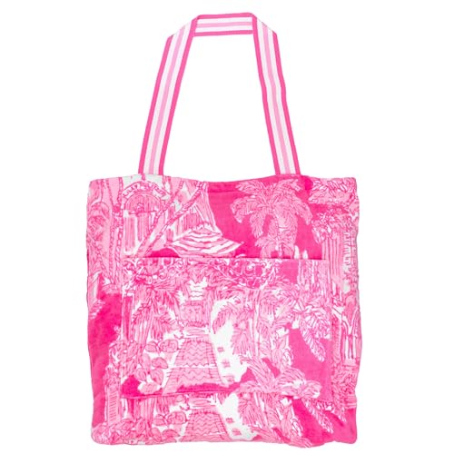 Lilly Pulitzer Towel Tote Bag, Travel Beach Towel with Terrycloth Tote Bag and Interior Pockets, 40 x 70, Palm Beach Toile